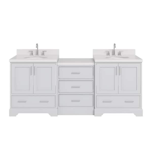 Stafford 85 in. W x 22 in. D x 36 in. H Double Sink Bath Vanity in Gray with Pure White Quartz Top