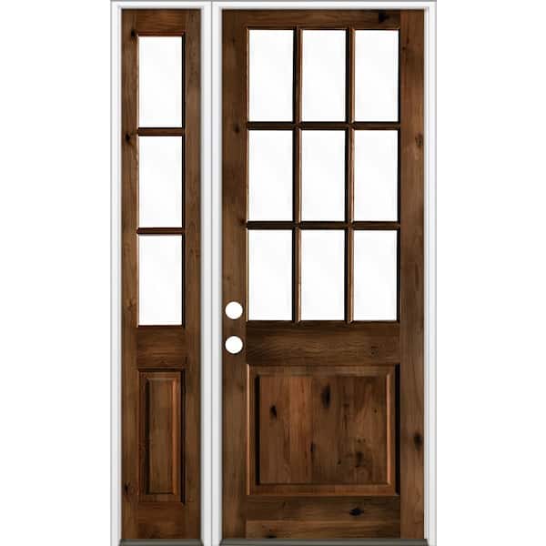 Krosswood Doors 50 in. x 96 in. Alder 2 Panel Right-Hand/Inswing Clear Glass Provincial Stain Wood Prehung Front Door w/Left Sidelite