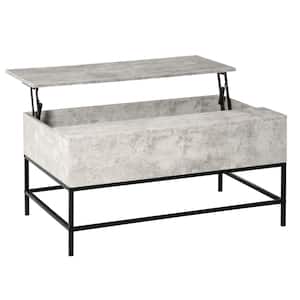 33.5 in. Faux White Marble 18 in. H Rectangular MDF Coffee Table with Lift-Top Storage