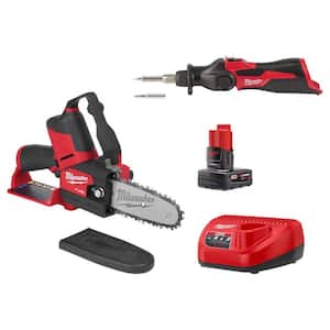 M12 FUEL 12V Lithium-Ion Brushless Battery 6 in. HATCHET Pruning Saw Kit w/Soldering Iron, 4.0 Ah Battery, Charger