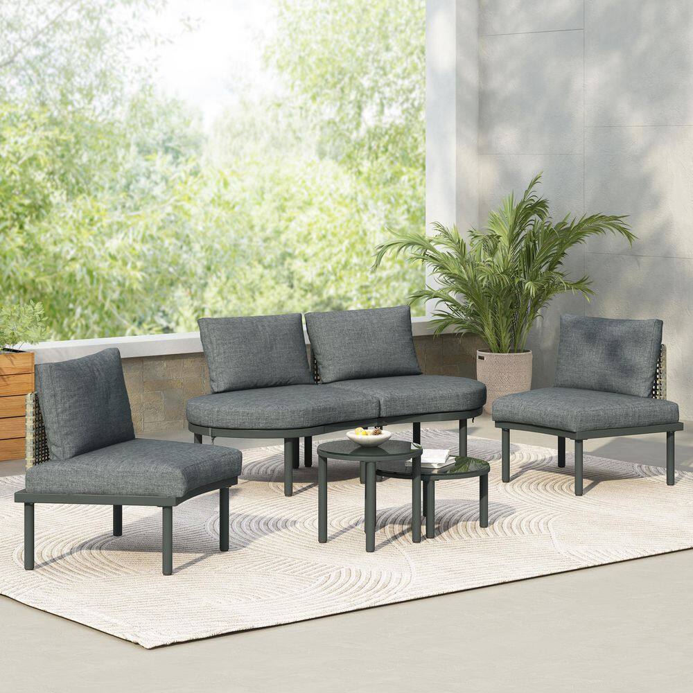 6-Piece Wicker Outdoor Half Moon Conversation Patio Furniture Set with Gray Cushions price history on PriceWatchPro