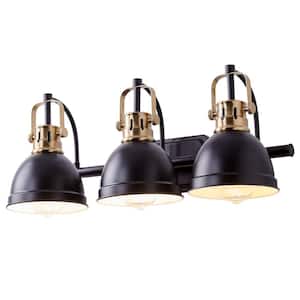 22.9 in. 3-Light Black Farmhouse Vanity Light Fixtures Over Mirror with Black Metal Shade