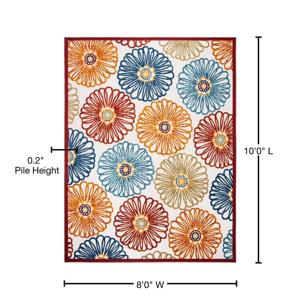 Red and Beige Floral Synthetic 8' x 10' Area Rug