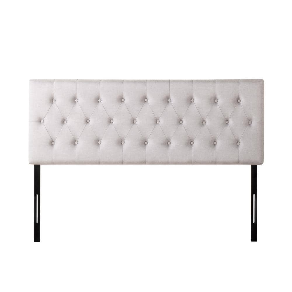 Light Grey Upholstered Tufted Queen Headboard with Adjustable Height