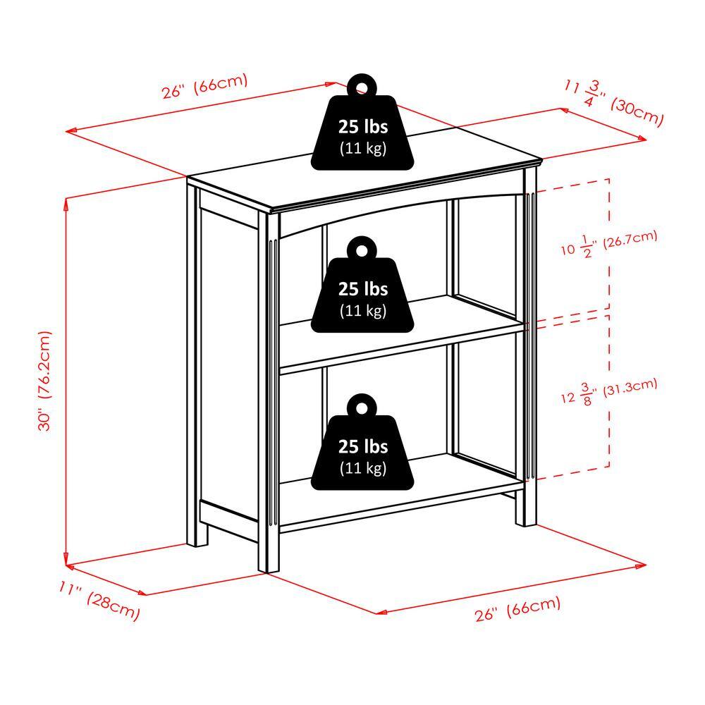 Espresso Brown Transitional 3-Tier Wood Bookshelf