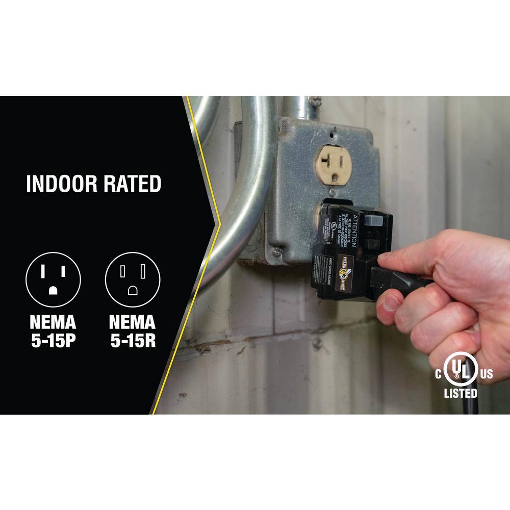 Black 120V 15A Single Outlet GFCI Adapter with Manual Reset