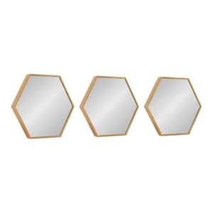Rhodes 16 in. x 14 in. Classic Hexagon Framed Gold Wall Mirror (Set of 3)