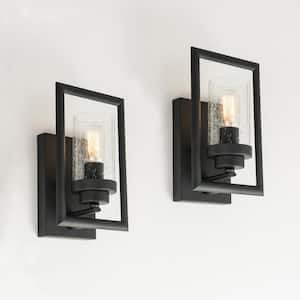 Houston 1-Light 7 in. W Matte Black Dimmable Candle Wall Sconce with Glass Shade (2-Pack)