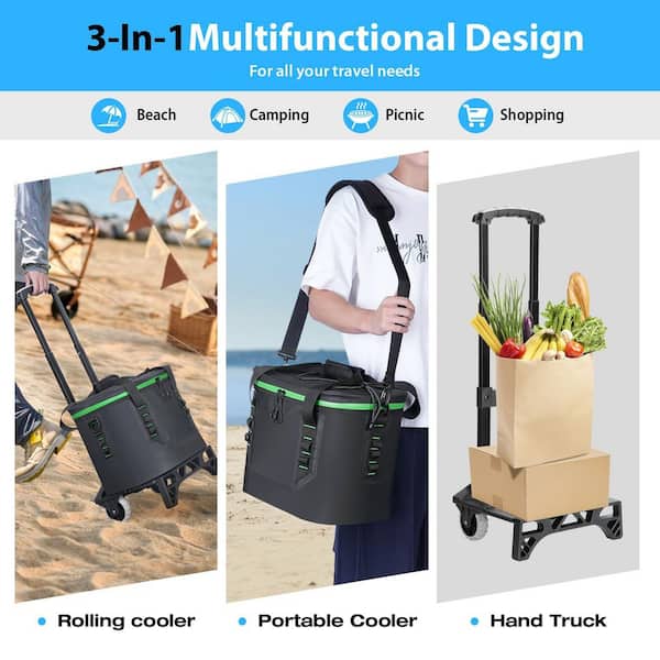 23 Soft-Side Cooler, Detachable Rolling Cooler, Portable
