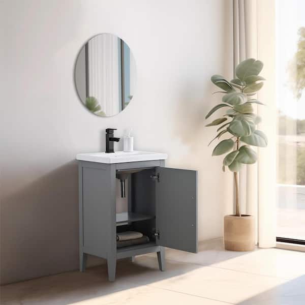 Vanity Art 20 in. W x 15.8 in D x 34 in. H Single Sink Bathroom Vanity Cabinet in Cashmere Gray with Ceramic Top