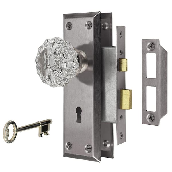 Defiant 2 in. Satin Nickel Victorian Glass Knob Mortise Set 70442 - The  Home Depot