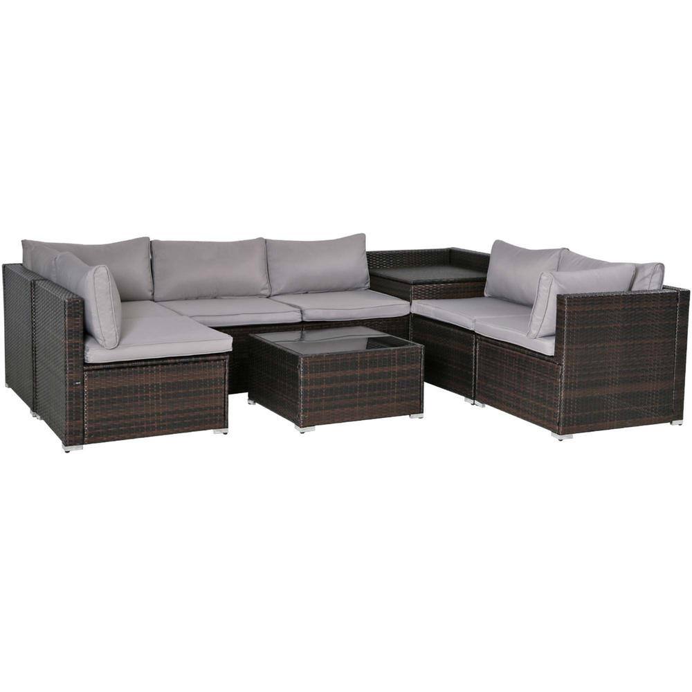 8-Piece Brown Wicker Outdoor Patio Sectional Sofa Conversation Set with Gray Cushions, 1-Storage and 1-Coffee Table price history on PriceWatchPro