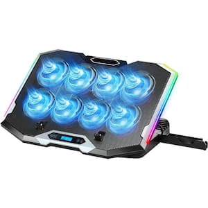 Gaming Laptop Cooling Pad with 8 Cooling Fans for 15-17.3 in. Notebook Cooler Stand with 6 Height in Black