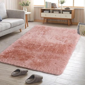 Pink 2 ft. x 4 ft. Fluffy Rugs Suede Anti Slip Bottoms in Area Rug