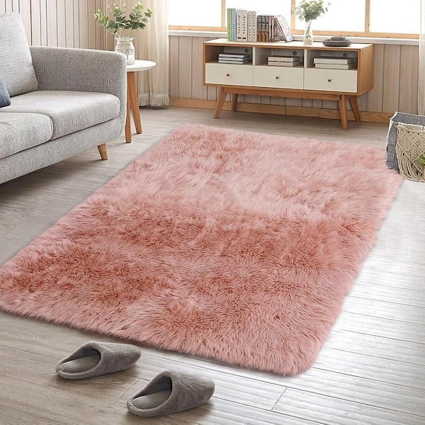 Pink 2 ft. x 4 ft. Fluffy Rugs Suede Anti Slip Bottoms in Area Rug