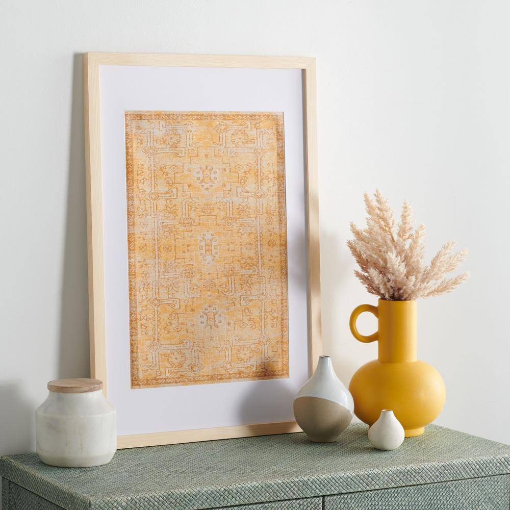Renaldi Gold and White Framed Textile Wall Art, 25 x 16 inches
