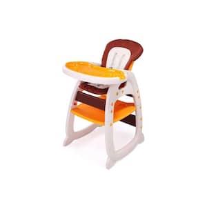 Kids Plastic Outdoor & Indoor Dining Chair Adjustable Highchair with Feeding Tray and 5-Point Safety Buckle in Yellow