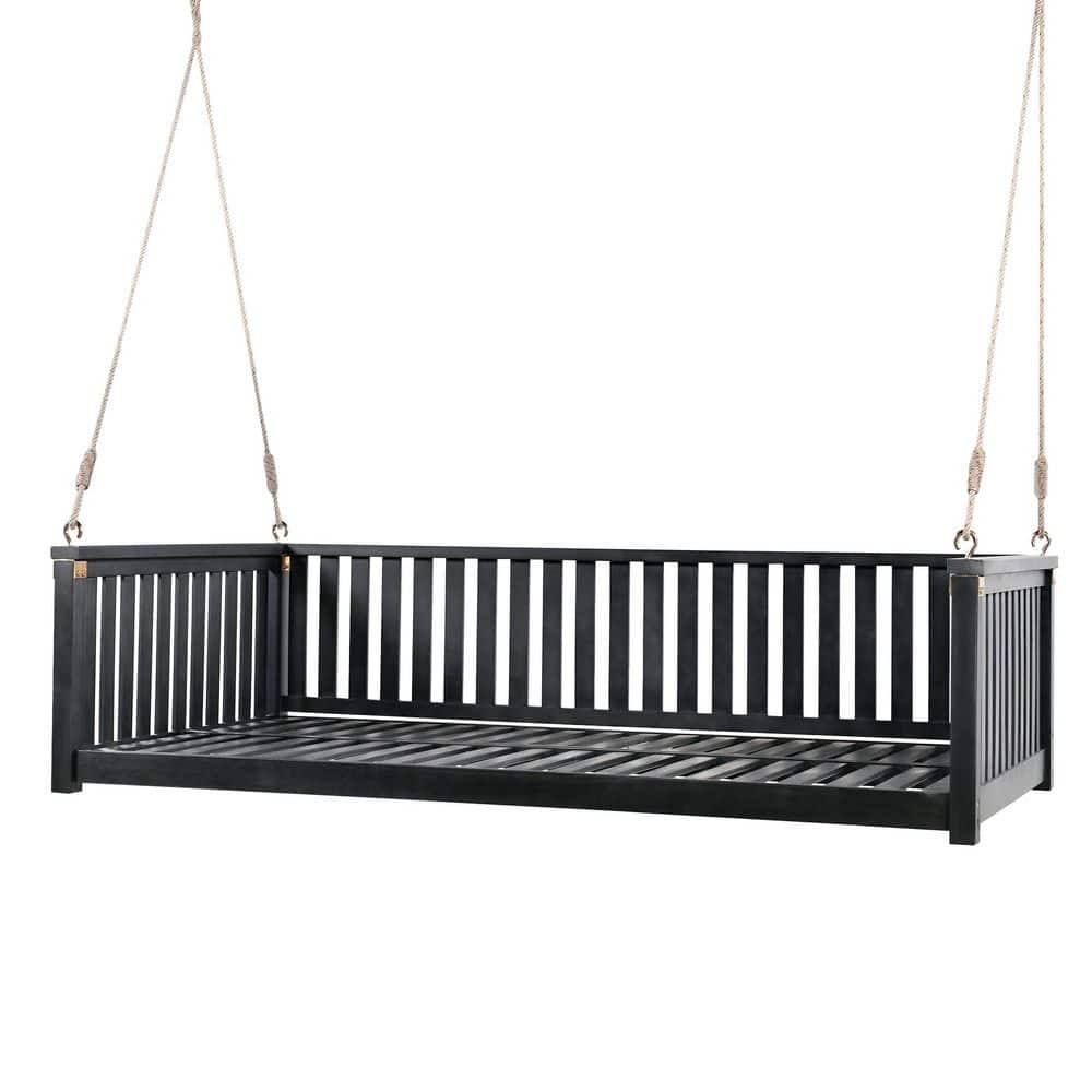 Brosnan 79.1 in. W 2-Person Black Solid Wood Patio Swing with Ropes, Twin Size Garden Swing Bed price history on PriceWatchPro