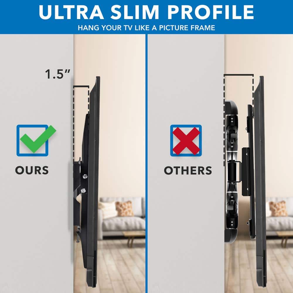 Black Steel Low-Profile Tilting TV Wall Mount for 42-90 inch Screens