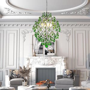 New Orleans 4 -Light Green Unique/Statement Geometric Chandelier with Crystal Accents