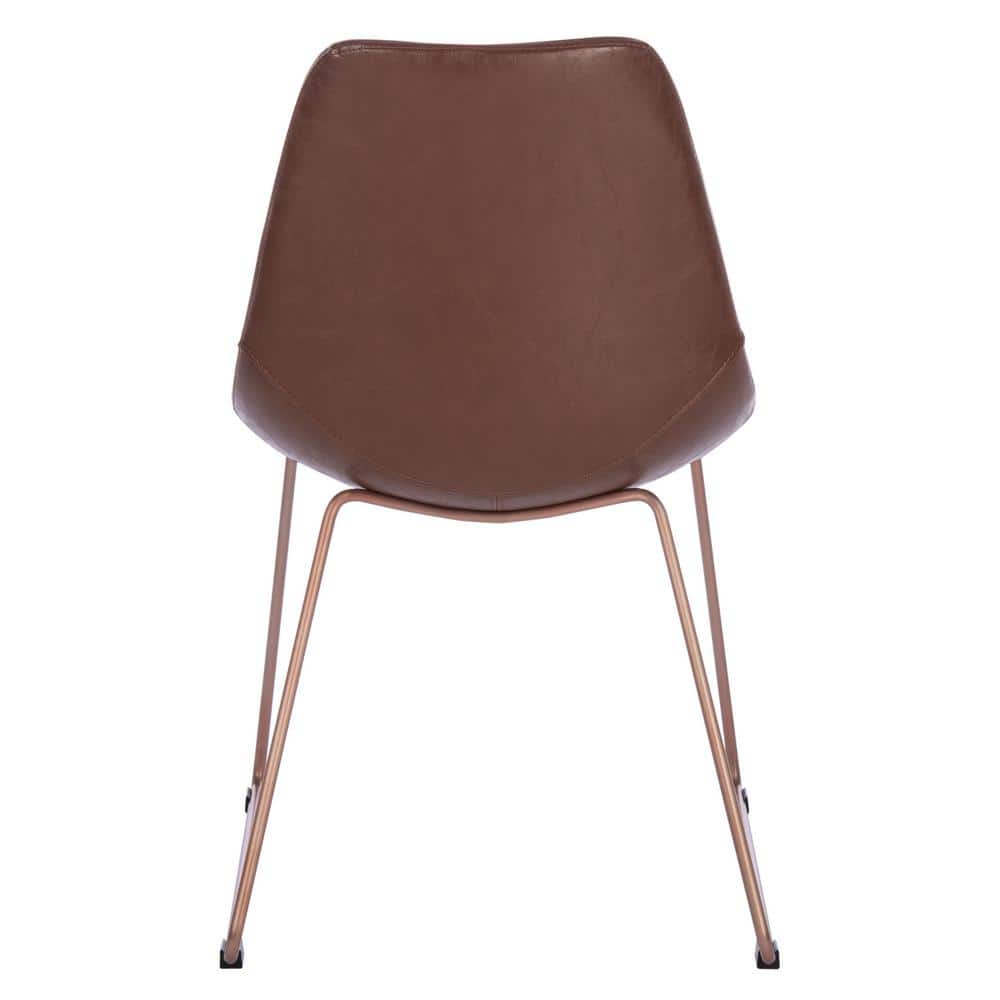 Dorian Light Brown Vegan Leather & Brass Side Chair Set of 2