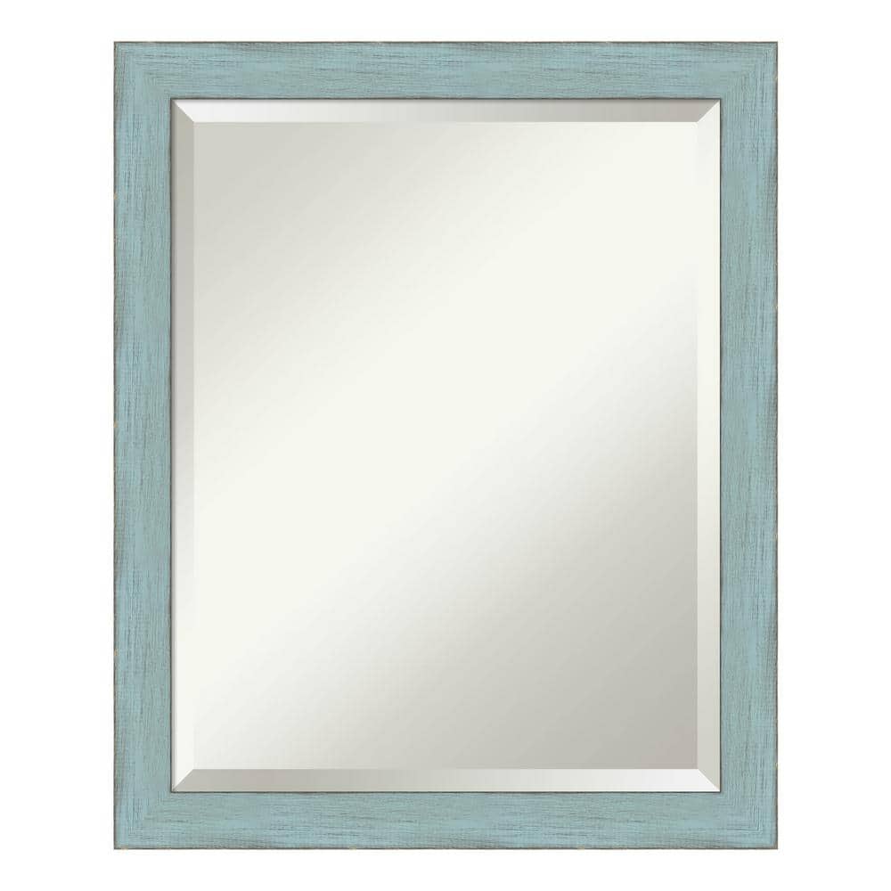 Medium Sky Blue Rustic Wood Beveled Wall Mirror
