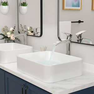 19 in. x 15 in. Bathroom Porcelain Ceramic Rectangular Vessel Sink in White with Faucet