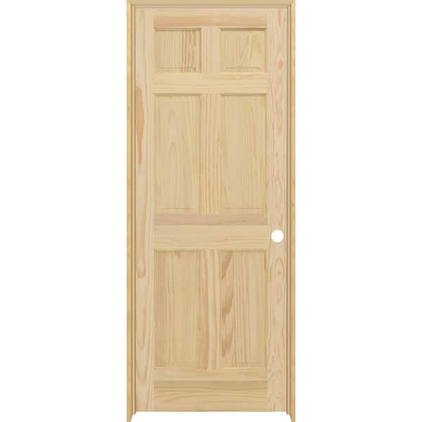 Steves & Sons 24 in. x 80 in. 6-Panel Left-Hand Unfinished Pine Wood Single Prehung Interior Door with Nickel Hinges