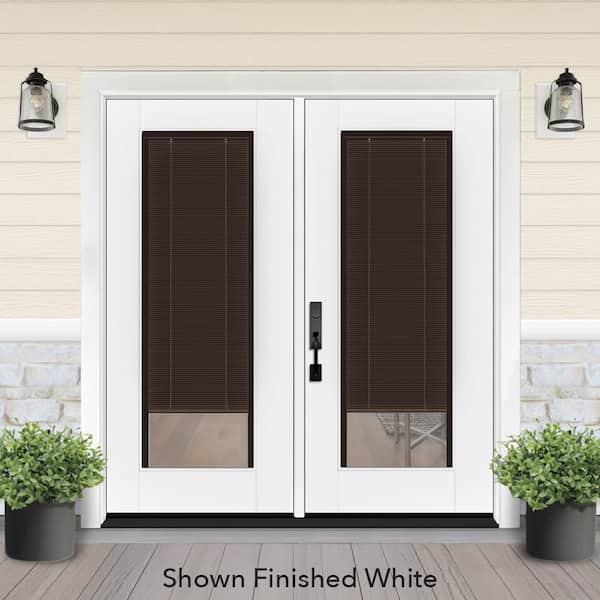 Legacy 72 in. x 80 in. Full Lite Clear Glass Mocha Miniblind Unfinsihed RHIS Fiberglass Retro Patio Door w/4"Jamb