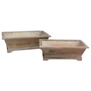 White Washed Wood Long Rectangle Planters with Hard Liner