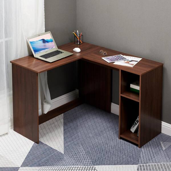 47.2 Home Office Desk / Computer Desk, Storage Desk Morden Style with Open Shelves Worksation - Brown