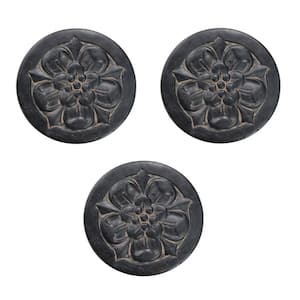 12 in. Dia Round Aged Charcoal Composite Small Floral Stepping Stone or Wall Plaque