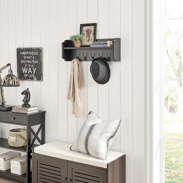 DANYA B 25 Black Entryway Utility Wall Shelf with Hooks