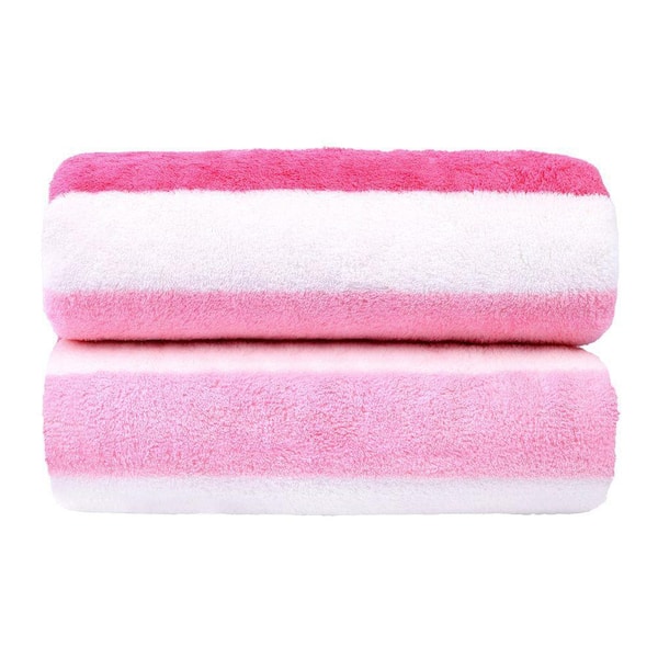 Pink Ombre Stripe Ultra Soft Polyester Fleece Bath Towel (Set of 2)