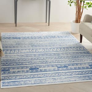 Whimsicle Ivory Blue 4 ft. x 6 ft. Abstract Contemporary Area Rug