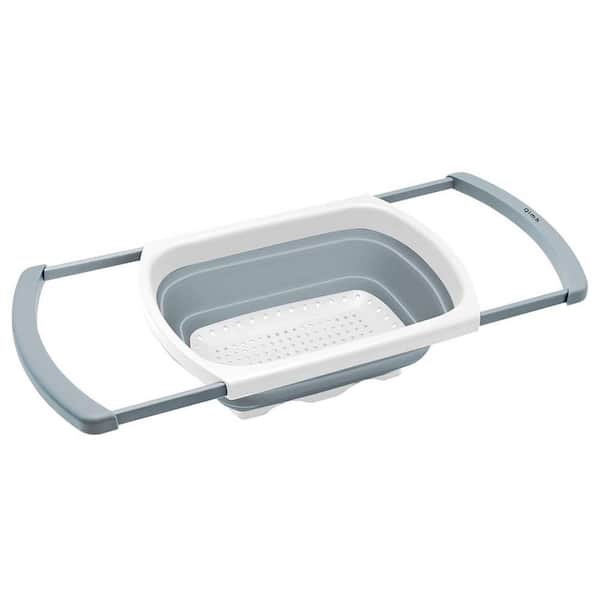 Collapsible 6 qt. Gray Silicone Colander with Foldable Space Saving Design for Pasta Vegetables Fruits Strainer