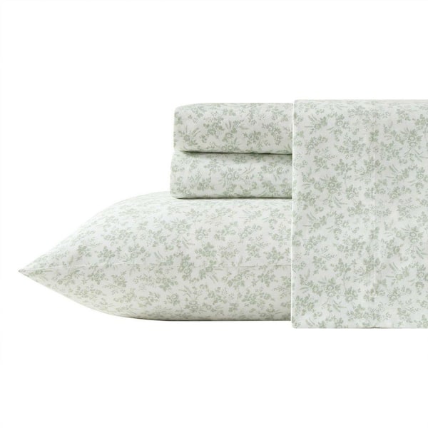 Laura Ashley Floral Toile 4-Piece Sage Green Cotton Sateen Full