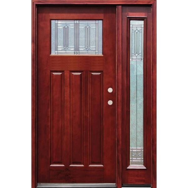 Pacific Entries 54 in. x 80 in. Diablo Craftsman 1 Lite Stained Mahogany Wood Prehung Front Door with One 14 in. Sidelite