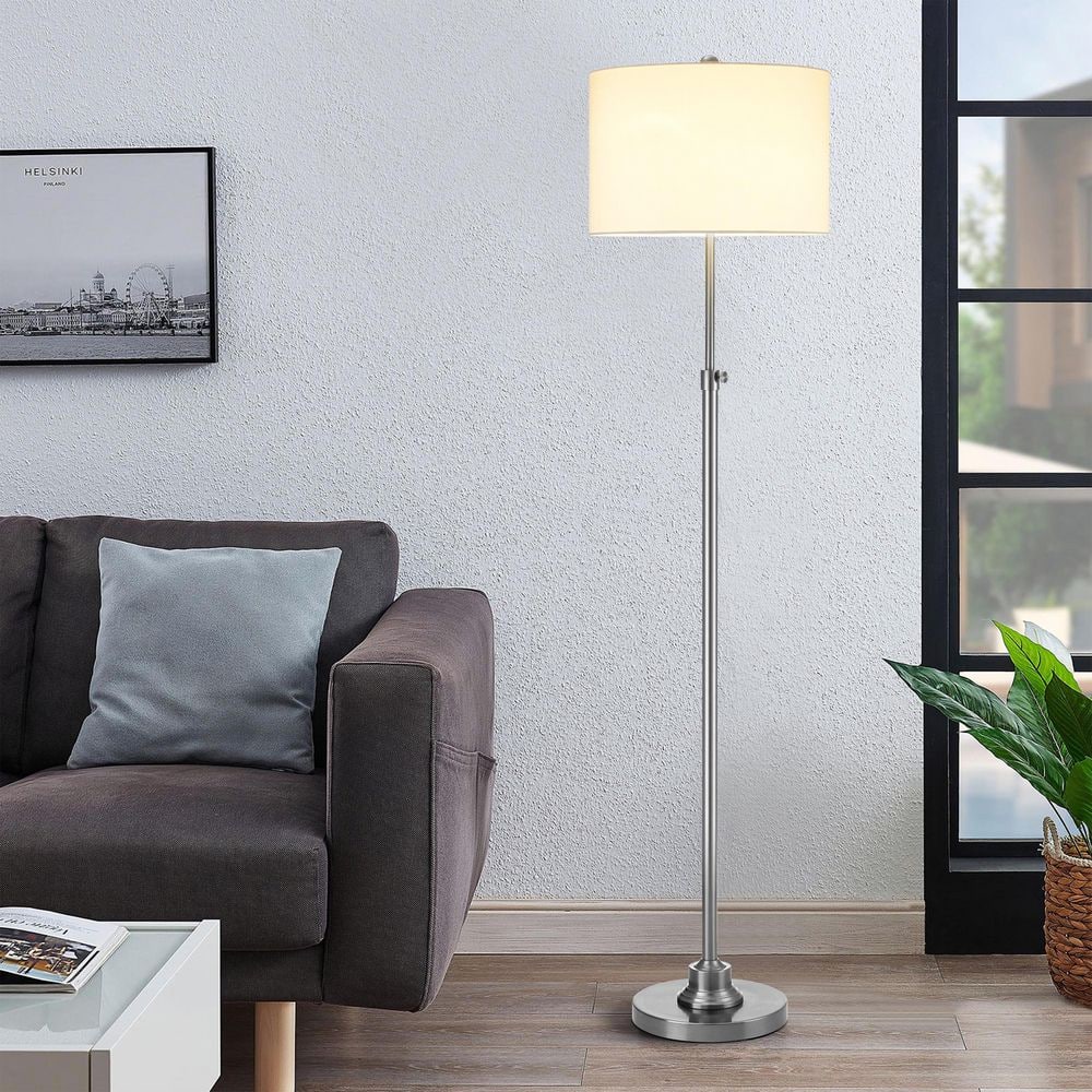 63.5" Brushed Nickel Adjustable Floor Lamp with White Linen Shade
