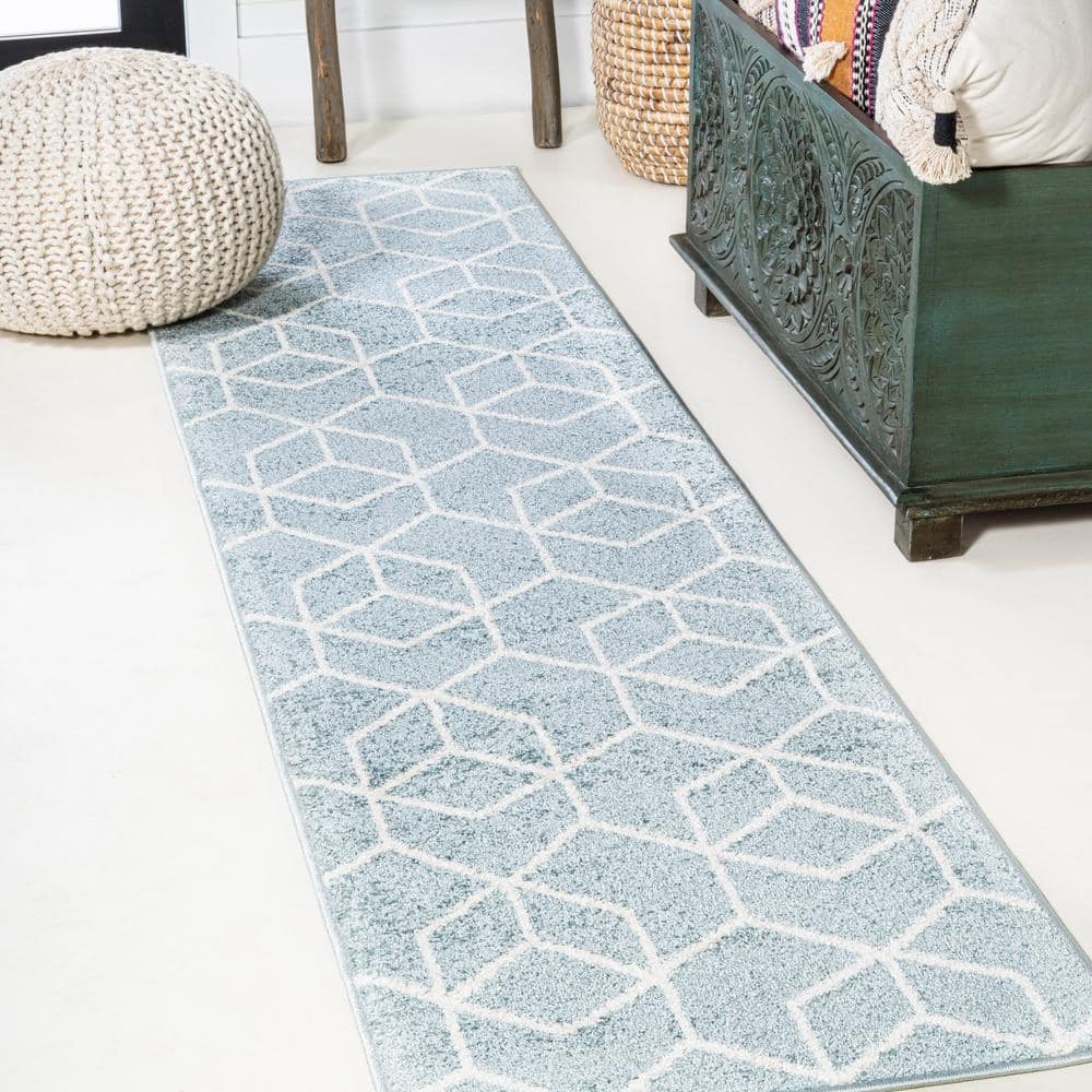 Cole Minimalist Diamond Light Blue/White 2 ft. x 8 ft. Trellis Area Rug price history on PriceWatchPro
