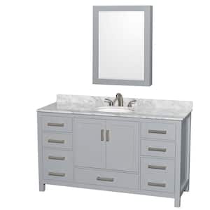 Sheffield 60 in. W x 22 in. D x 35 in. H Single Bath Vanity in Gray with White Carrara Marble Top and MC Mirror