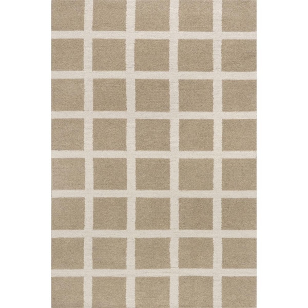 Frenshe Interiors Nepenthe Checked Wool Beige 3 ft. x 5 ft. Indoor/Outdoor Patio Area Rug