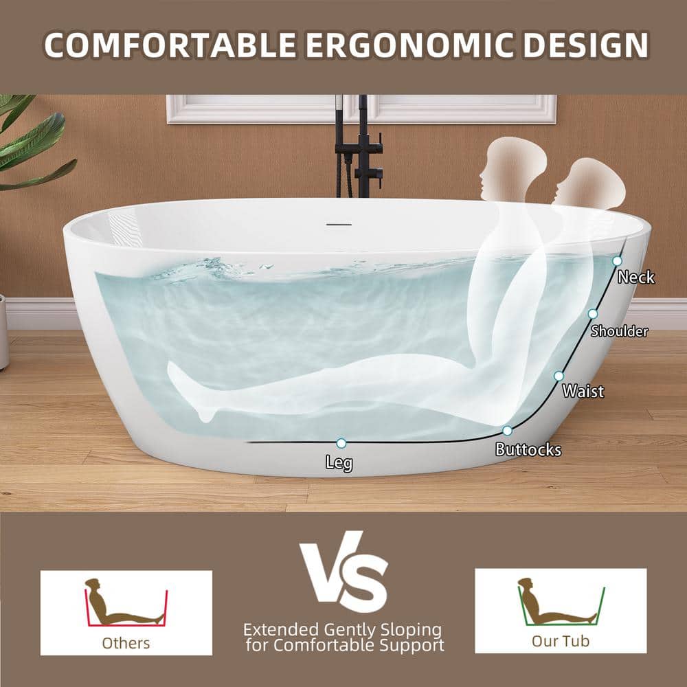 Gloss White 59'' Freestanding Acrylic Soaking Bathtub