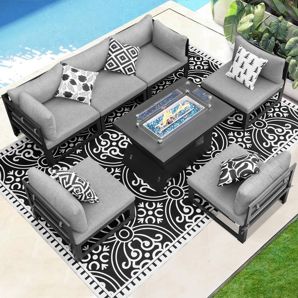 Luxury Gray 7-Piece Aluminum Patio Conversation Deep Seating Set with 55,00