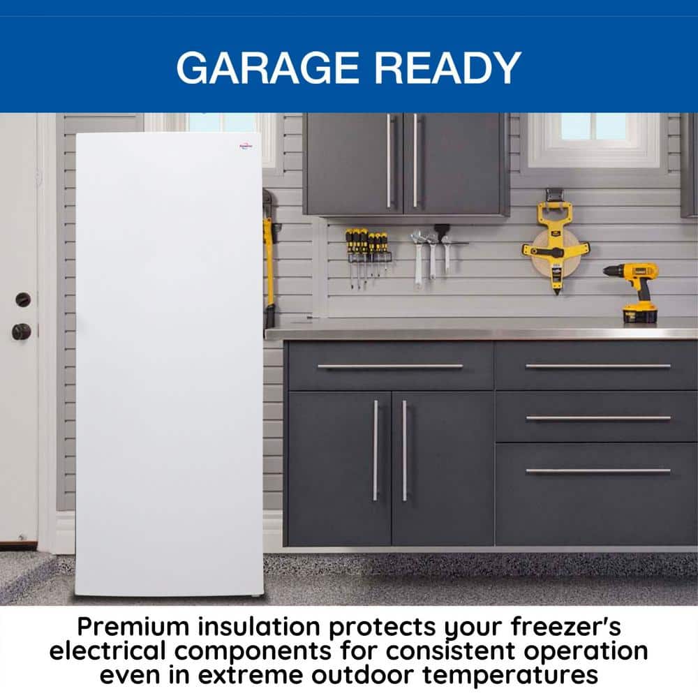 White Compact Upright Freezer with Glass Shelves, 7.0 cu ft