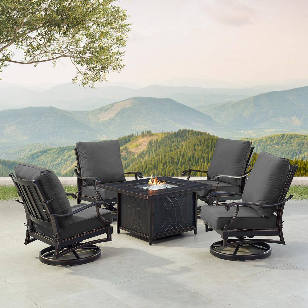 Black 5-Piece Aluminum Patio Fire Table Set with Black Cushions price history on PriceWatchPro