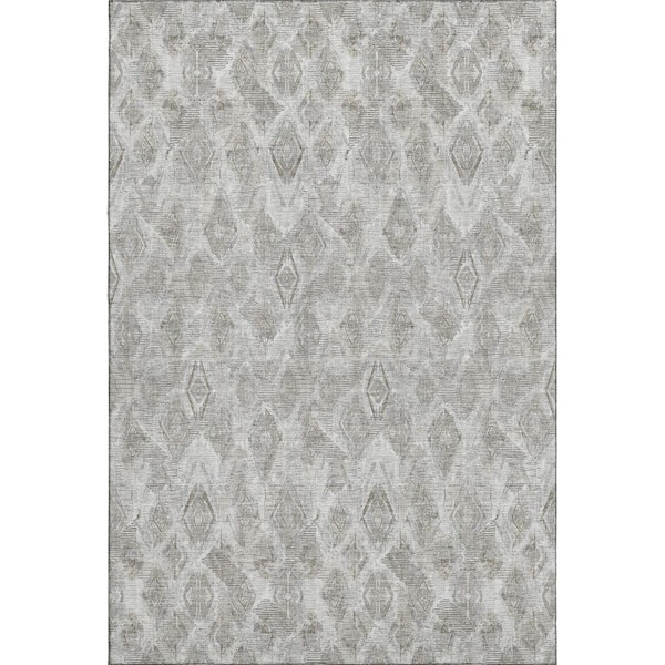 Addison Rugs Mayfield Premium Machine Washable Indoor/Outdoor Geometric AMF622 Silver 9 ft. x 12 ft. Area Rug