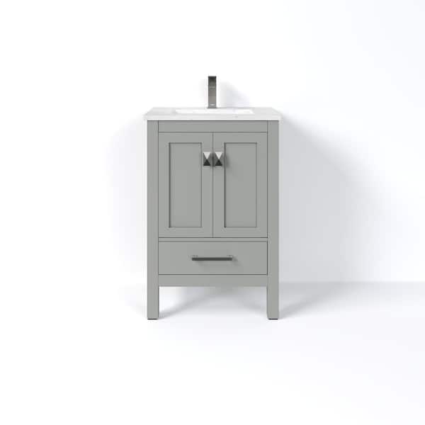 London 24 in. Single Sink Gray Bath Vanity with White Carrara Quartz Top (Assembled)