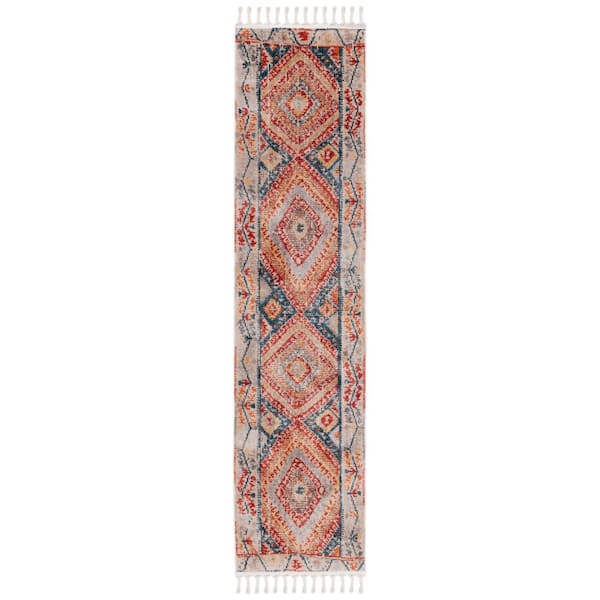 Farmhouse 2 ft. x 10 ft. Ivory/Navy Border Medallion Floral Runner Rug