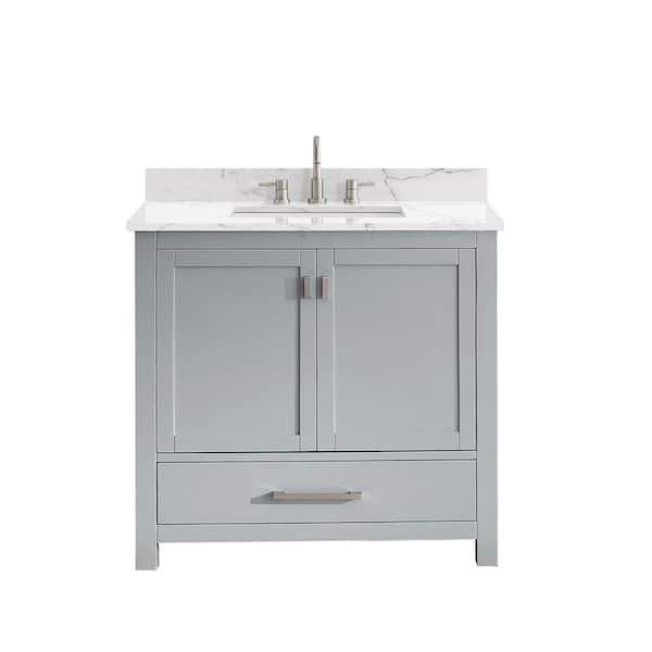 Modero 37 in. Single Sink Chilled Gray Bath Vanity with Cala White Engineered Stone Top